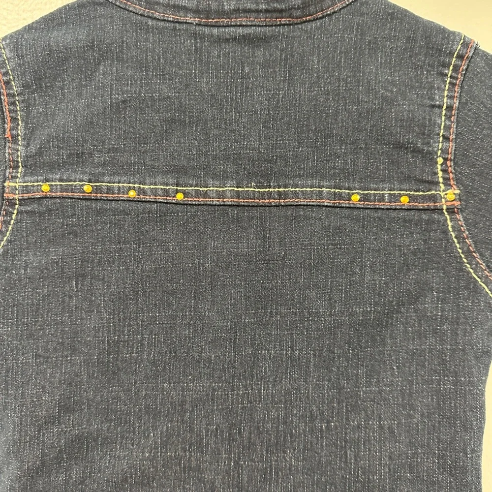 Vintage Kids 2B Real Girls Dark Wash Denim Dress Size 6X Rhinestone Button Front